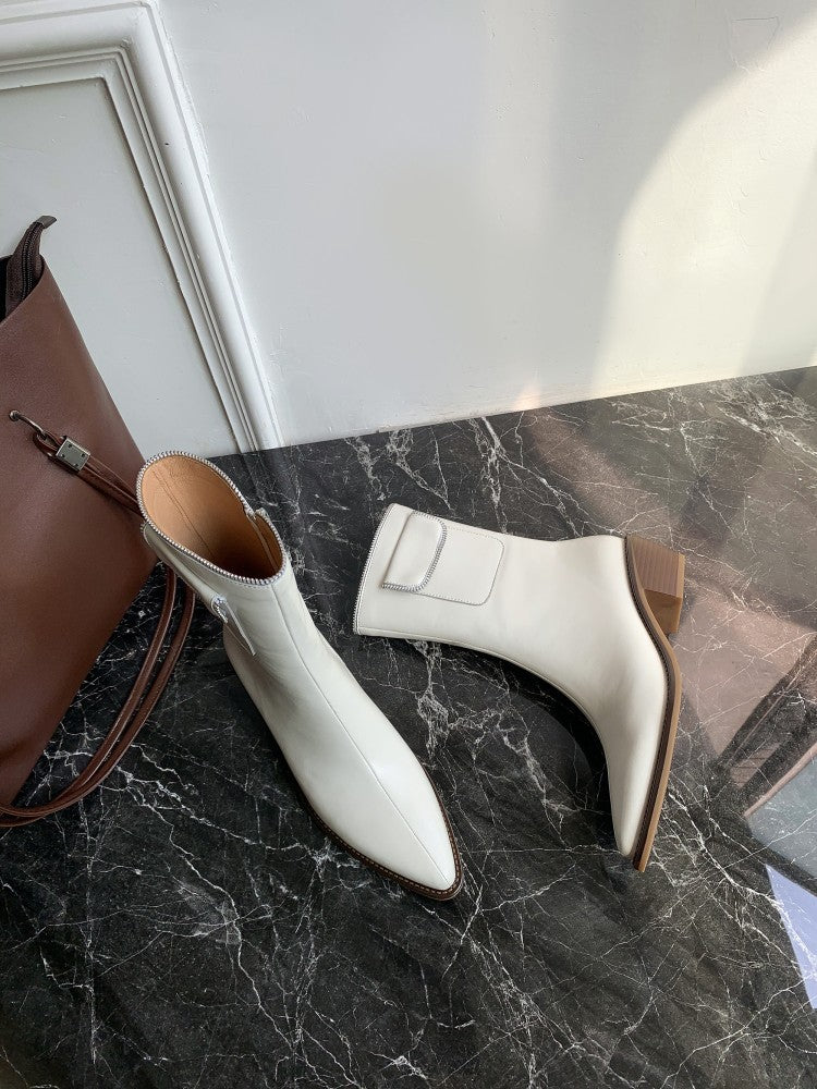 Thick Heel Low Heel Pointed Side Zipper Ankle Boots Fashion Knight Boots