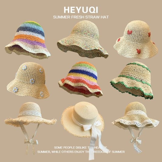 French Lace Raffia Hat Women's Summer Seaside