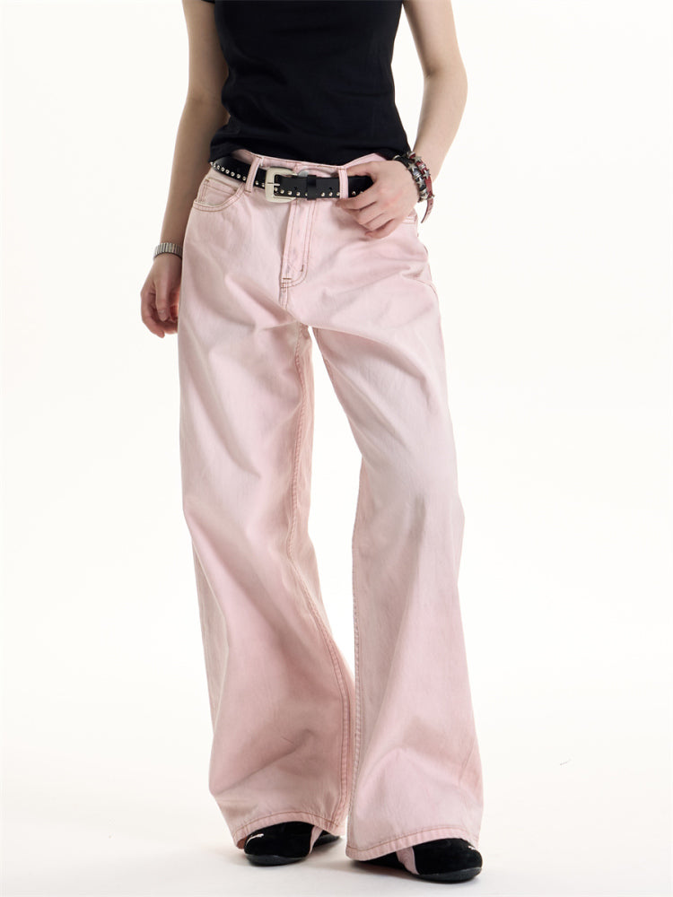Retro Cherry Blossom Wide-leg Draping Mop Jeans