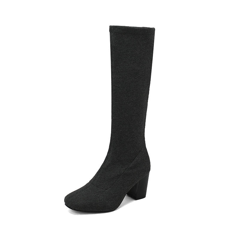 Womens Stretchy Chunky Heel Over-the-Knee Boots