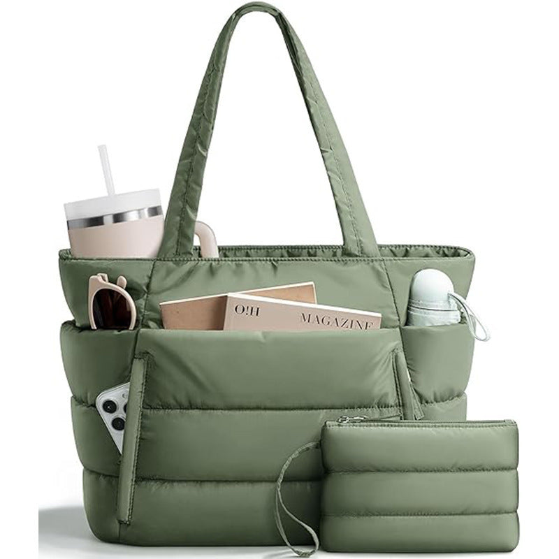 Womens Quilted Tote Bag With Multiple Compartments