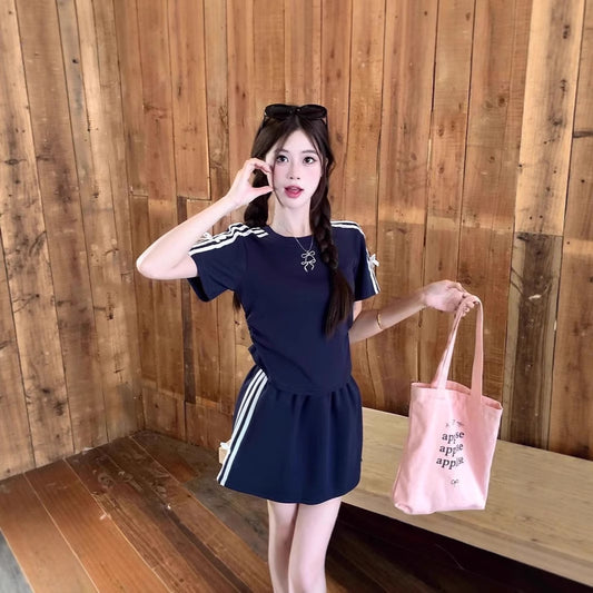 Women's Slimming Casual Short Sleeve Top And Skirt Two-Piece Set