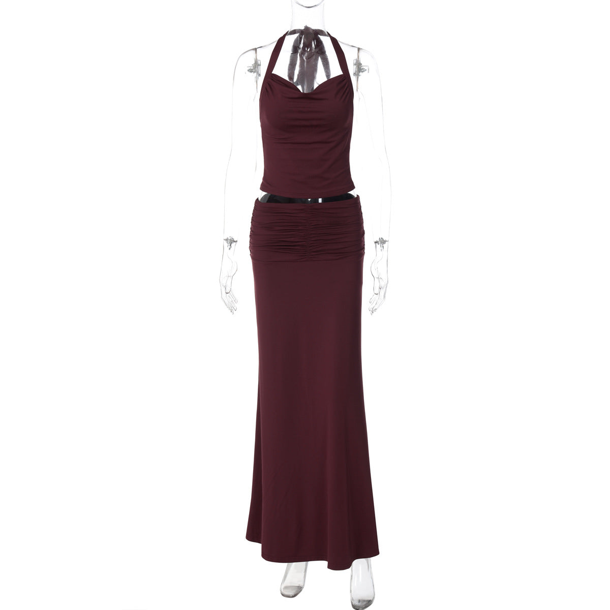 Sexy Lacing Tube Top Slim Fit Pleated Skirt Suit