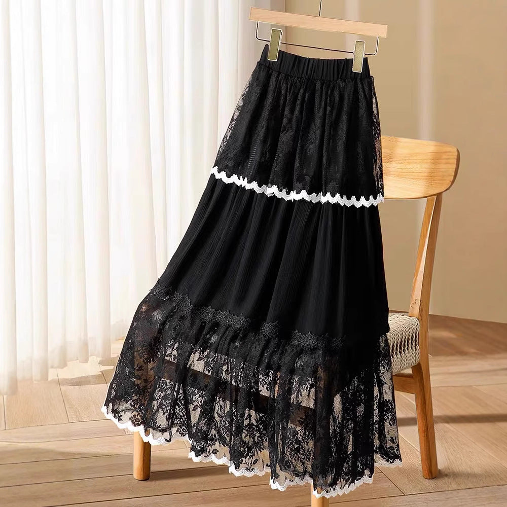 Womens Casual Versatile Lace-trimmed Skirt