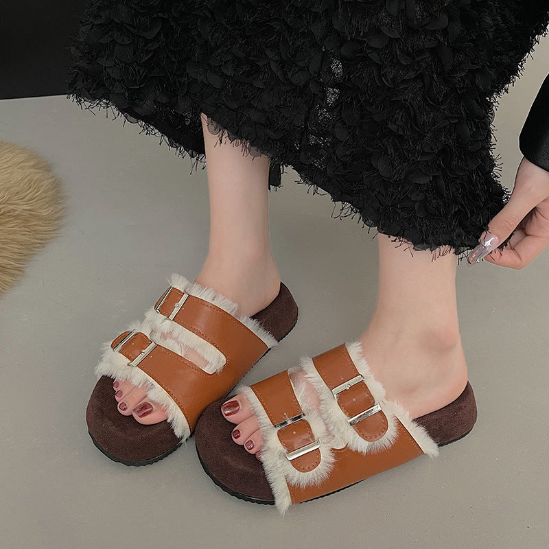 Platform Slippers Women's Soft Bottom Belt Buckle