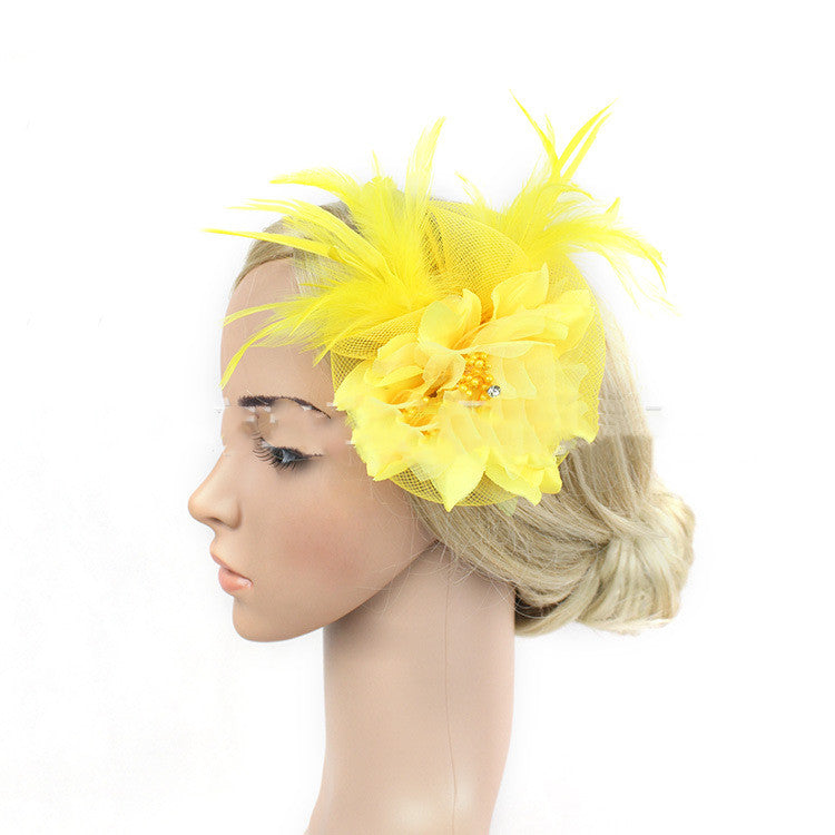 Boutique Flower Billycock Headband Mesh Feather Headwear