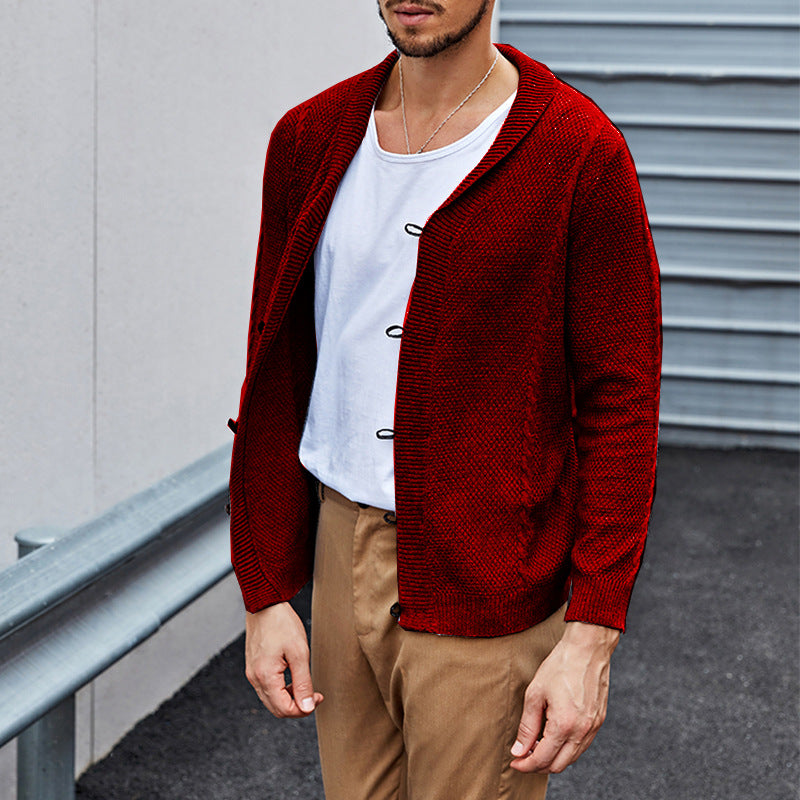 Sweater Men's Solid Color Slim Cardigan Buttoned Sweater