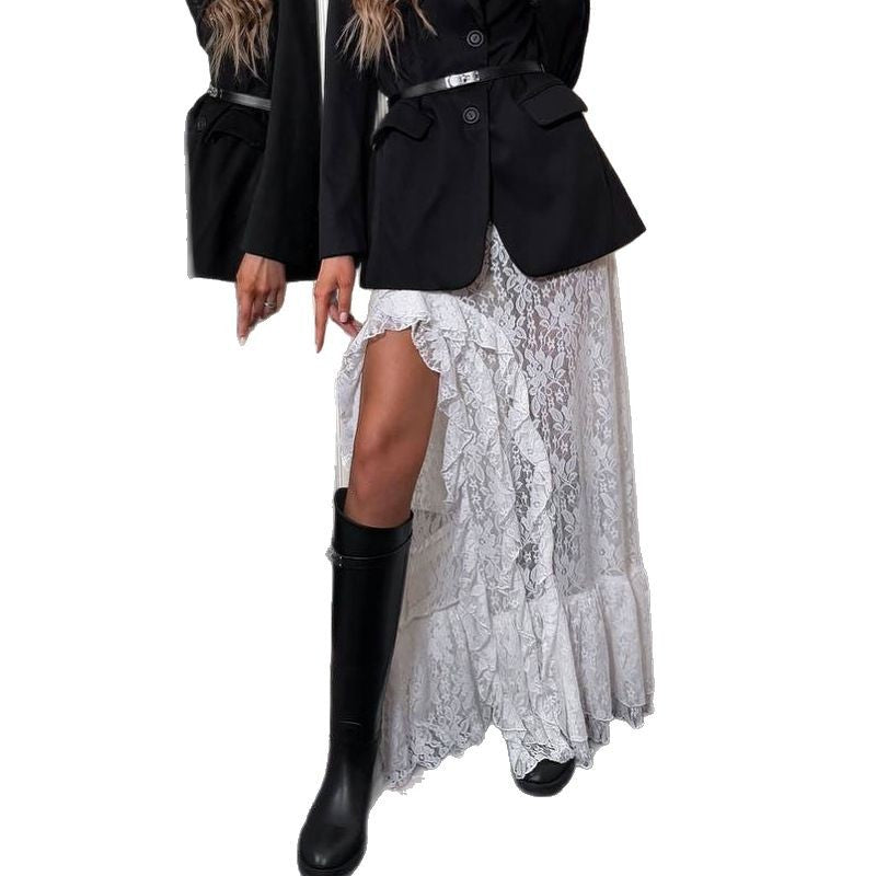 Versatile Slimming Irregular Lace Slit Skirt
