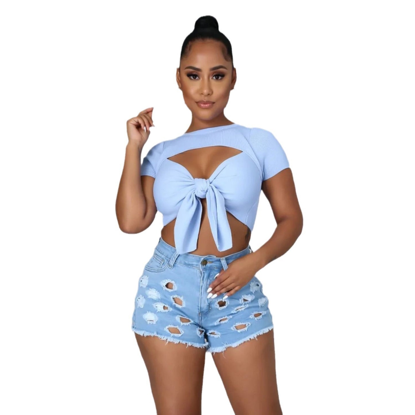 Womens Mid-rise High-elasticity High-quality Casual Shorts