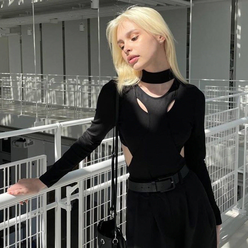 Stand Collar Thread Slim Solid Color Long Sleeve Bottoming Jumpsuit