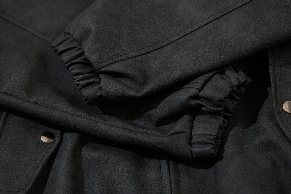 Embroidered Letters Pu Leather Coat Men