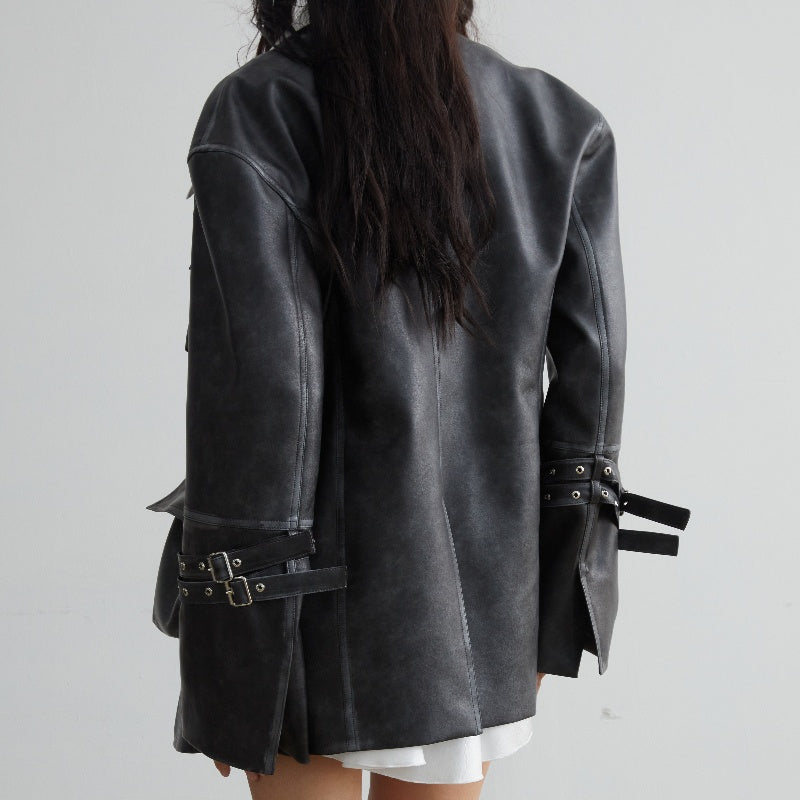Retro Rub Colored Faux Leather Three-dimensional Pocket Wide Shoulder