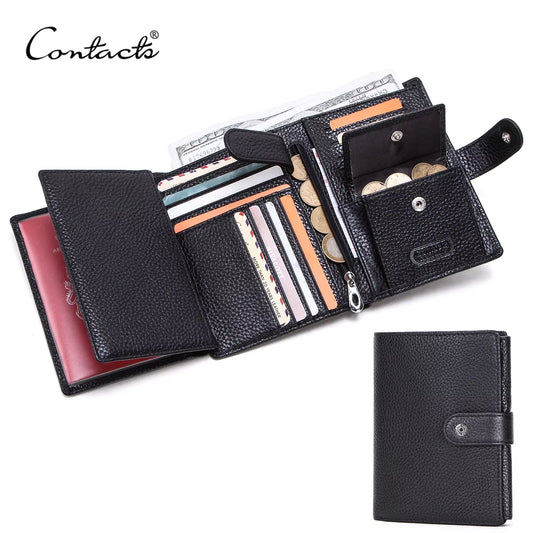 CONTACT'S Genuine Leather Men Wallet Short Trifold Casual Men'S Wallet Coin Purses Card Holders Money Clips Passport Wallet