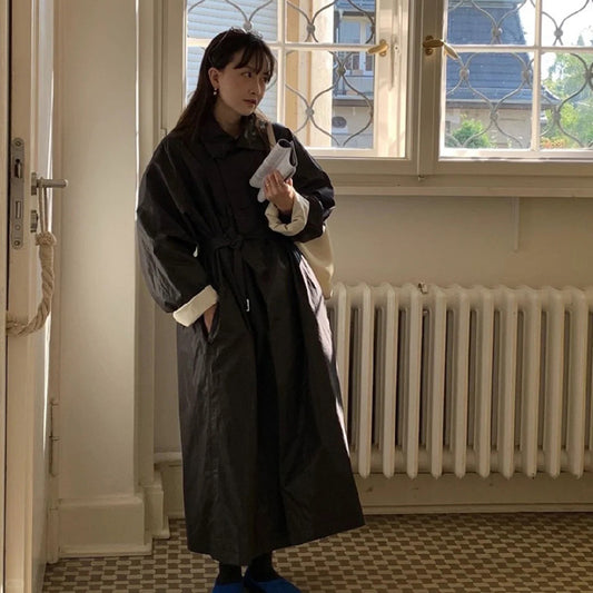 Retro Commuter's All-matching Profile Slimming Lace-up Trench Coat