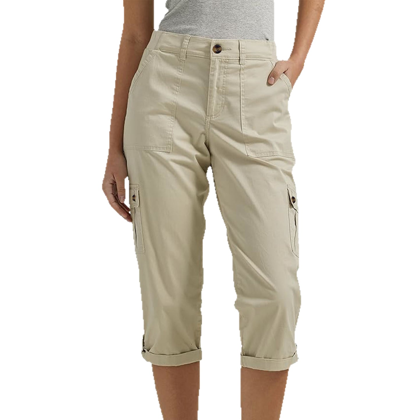 Solid-color Casual Cropped Pants With Multiple Pockets