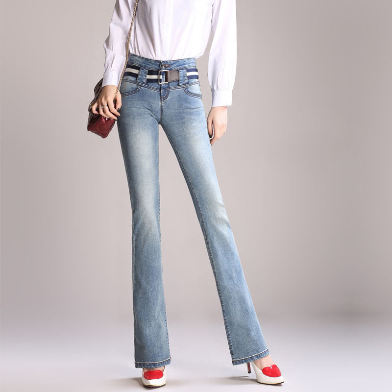 Stretchy Abdomen Plus Size Slim Straight Wide Leg Pants