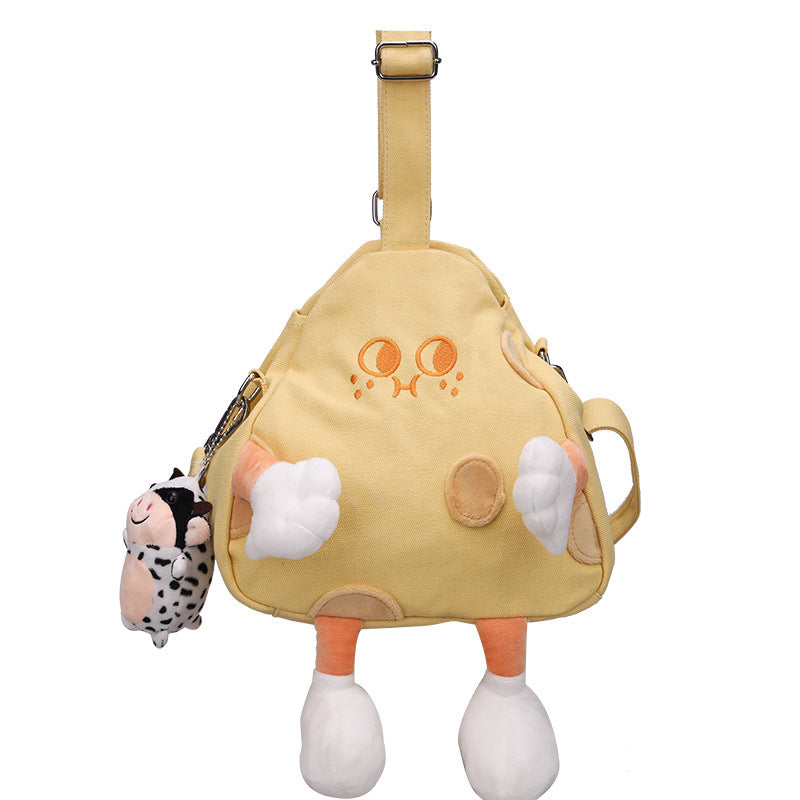 Cute Cheese Canvas One Shoulder Student Messenger Bag