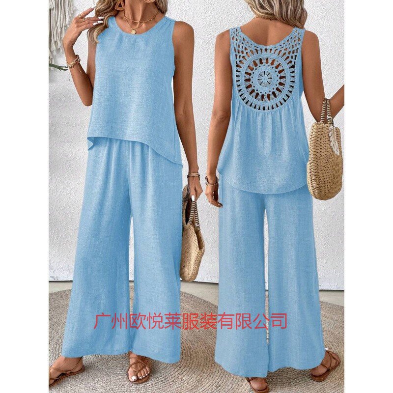 Casual Chic Elegant Floral Set With Hollow-Out Back