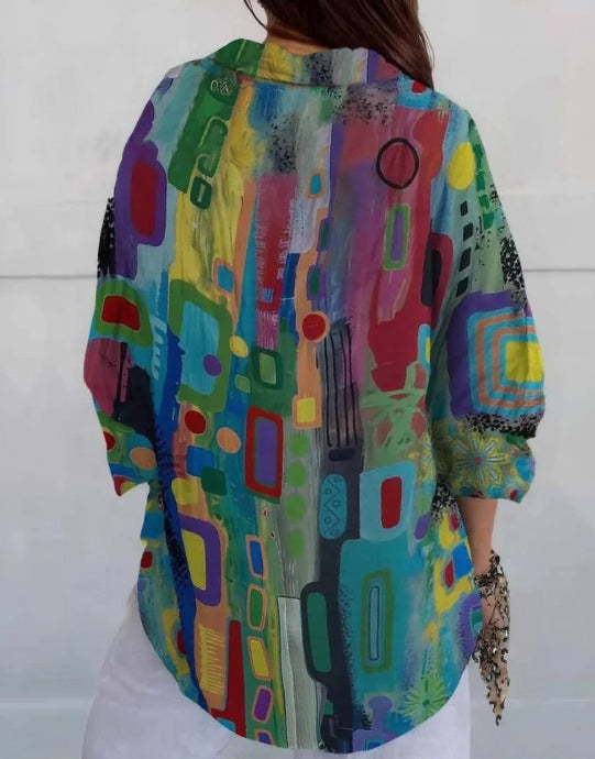 Women's Colorful Chic Collared Long Sleeve Shirt