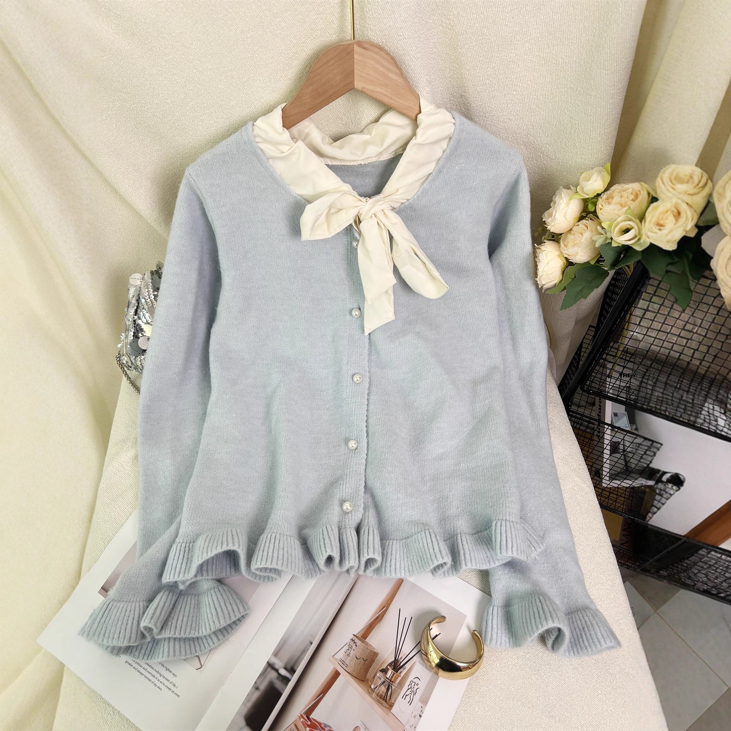 Women's Knit Cardigan Bow Tie Sweater