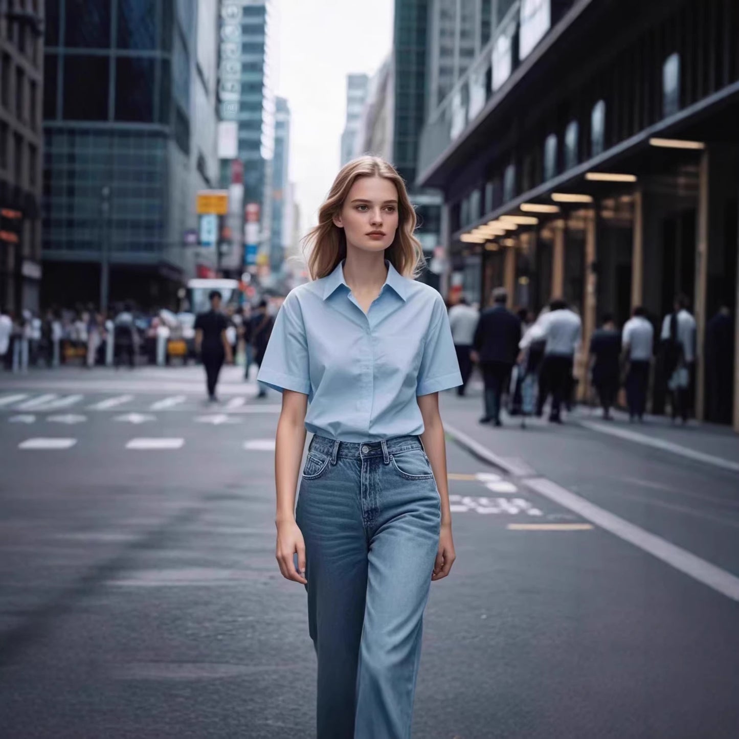 Solid-color Womens Short-sleeve Lapel Blouse