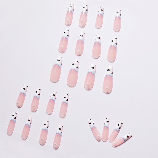 Milk Stripe Long Ballet Pearl Wear Nail Patch