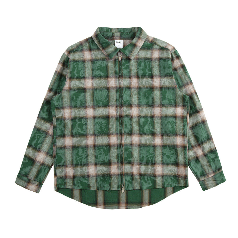 Distressed Plaid Shirt Men's Coat