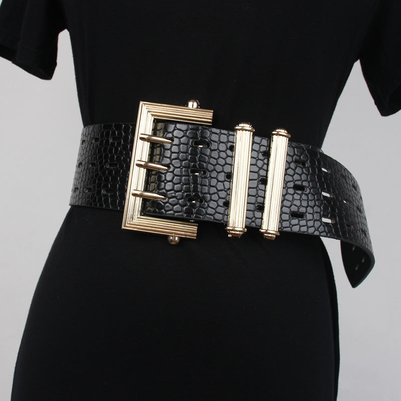 Suit Belt Retro Three-pin Buckle Snake Pattern Leather Simple With Sweater Dress Waist