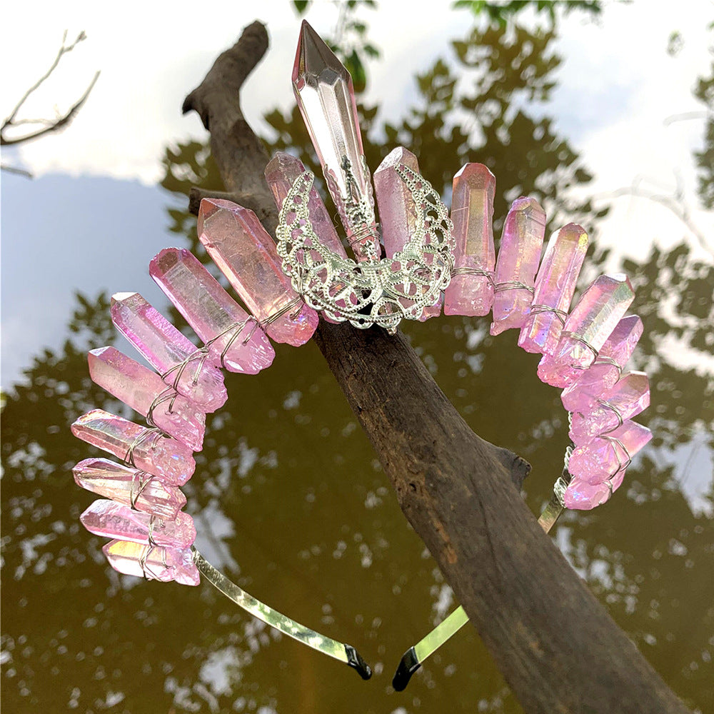Natural Pure Handmade Crystal Hollow Moon In The South Column Crown Hair Band