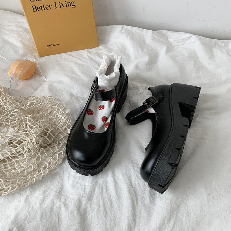 Forår Retro Chunky Hæl Plateau Lædersko