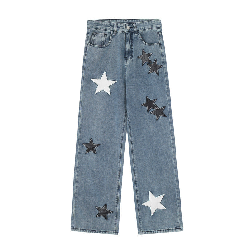 High Street Fashion Brand Star Patch Jeans For Men