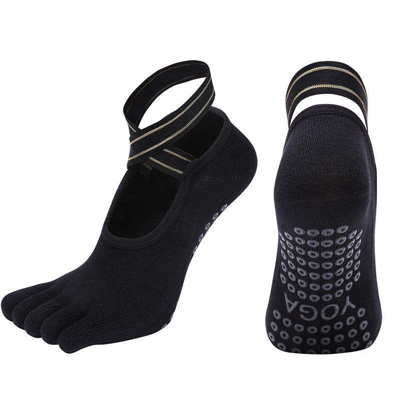 Five Finger Cross Strap Combed Cotton Full Toe Floor Socks