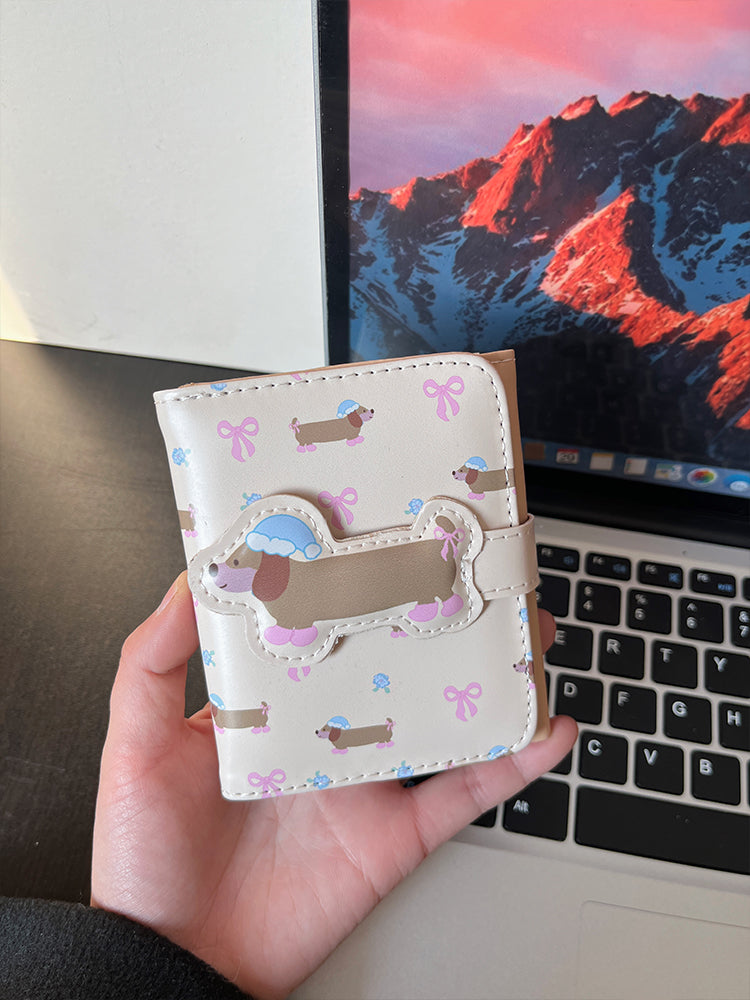 Large Capacity Multiple Card Slots Floral Dachshund Three-fold Wallet