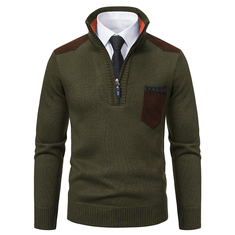 Pullover herresweater tyk polo t-shirts koreansk halv lynlås kold bluse standkrave efterår vinter overtøj luksus tøj