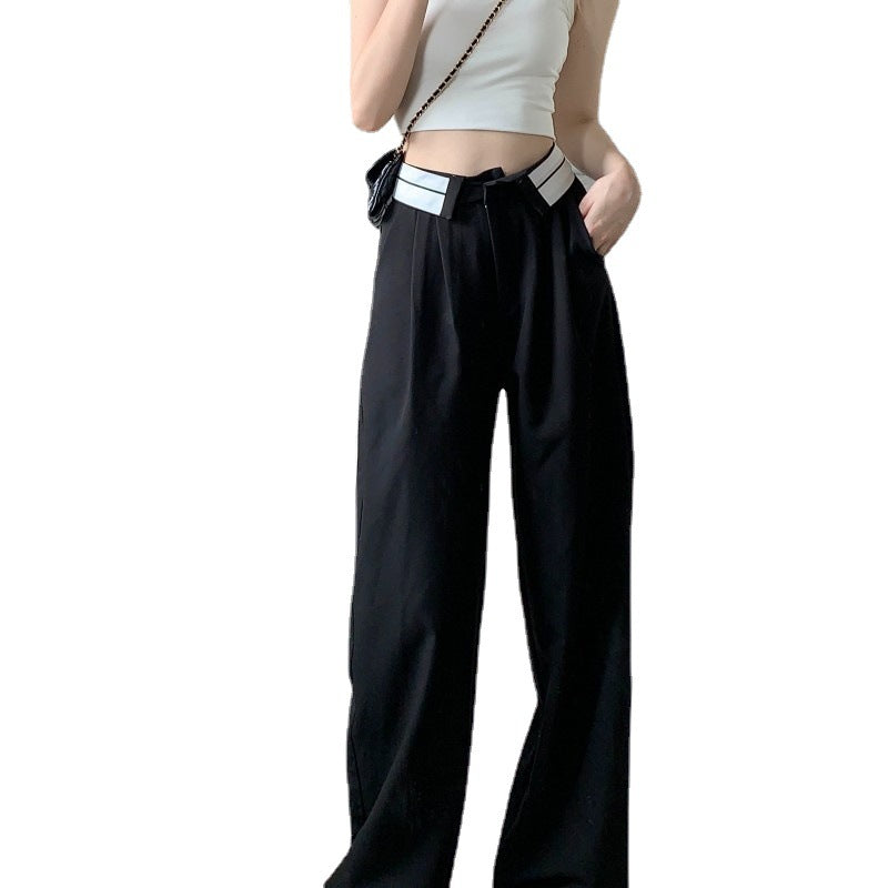 Straight-leg Pants High Waist Black Slimming