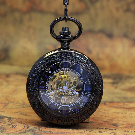 Retro Nostalgic Creative Transparent Flip-Open Mechanical Movement Pocket Watch