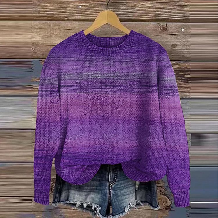 Mønstret Crew Neck Casual Sweater til Kvinder