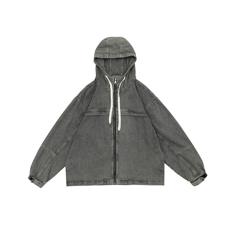 Men's And Women's Fashion Retro Denim Hooded Jacket Top