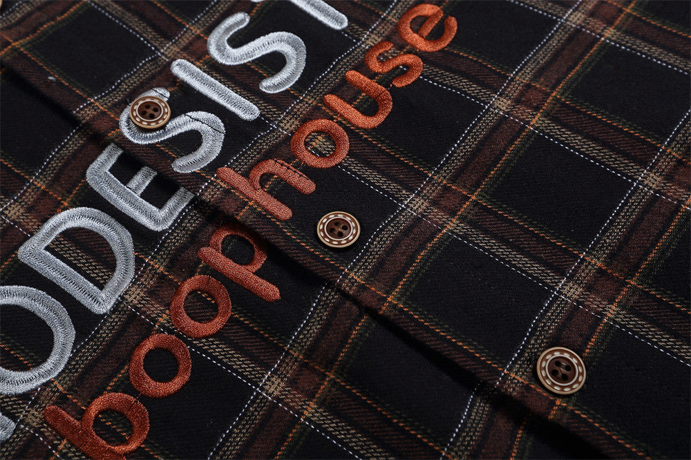 Letter Plaid Casual Polo Collar Shirt
