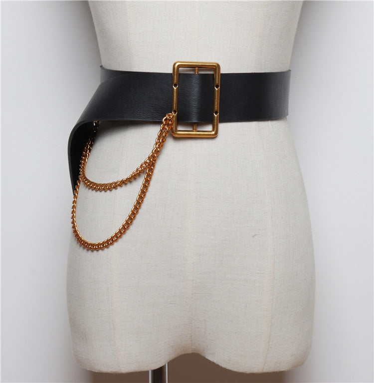 Korean Style Wide-waisted Square Buckle Layered Chain Decoration Belt Decoration Dress Shirt