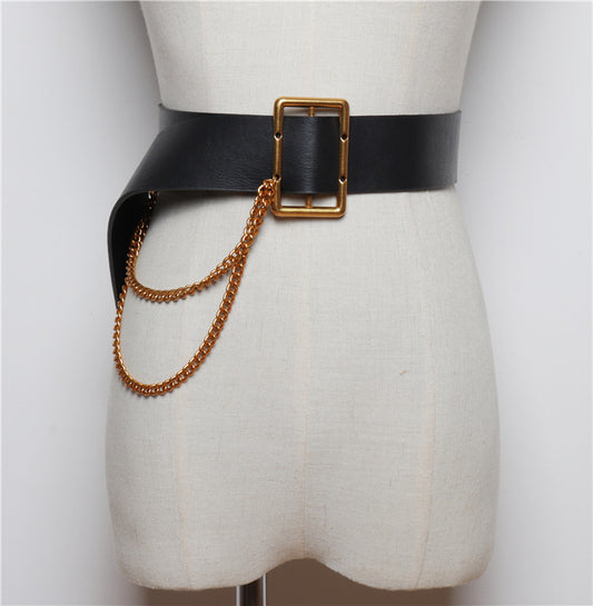 Korean Style Wide-waisted Square Buckle Layered Chain Decoration Belt Decoration Dress Shirt
