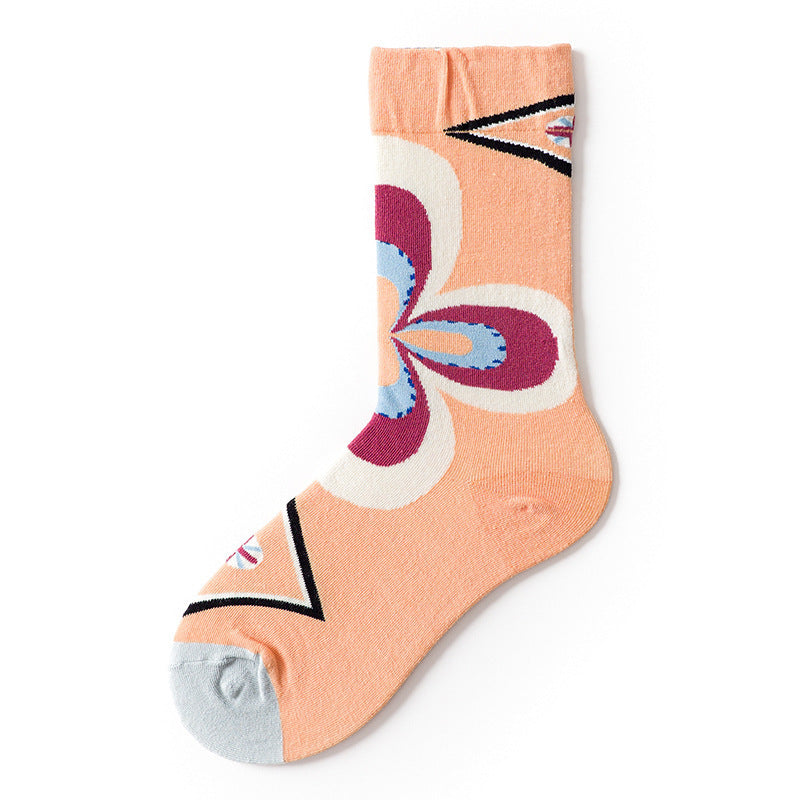 Trendy Mid-calf Length Socks Preppy Style Stockings Artistic Illustration Socks