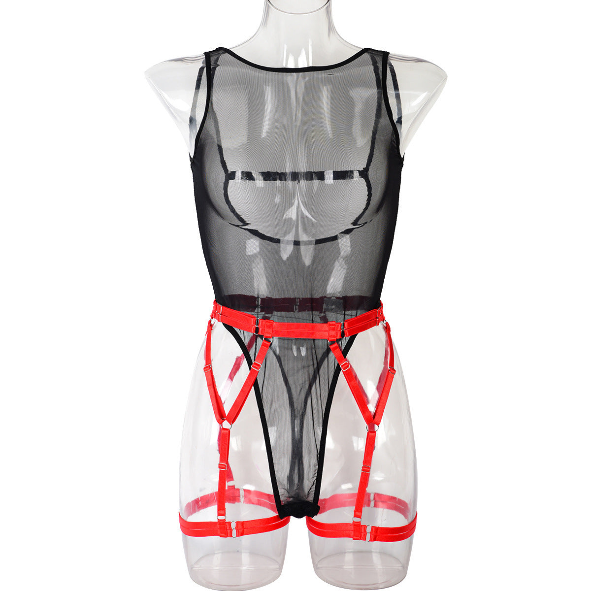 Stylish Women's Backless Mesh Color Matching Jumpsuit