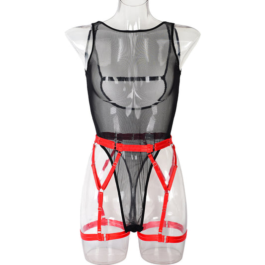 Stylish Women's Backless Mesh Color Matching Jumpsuit