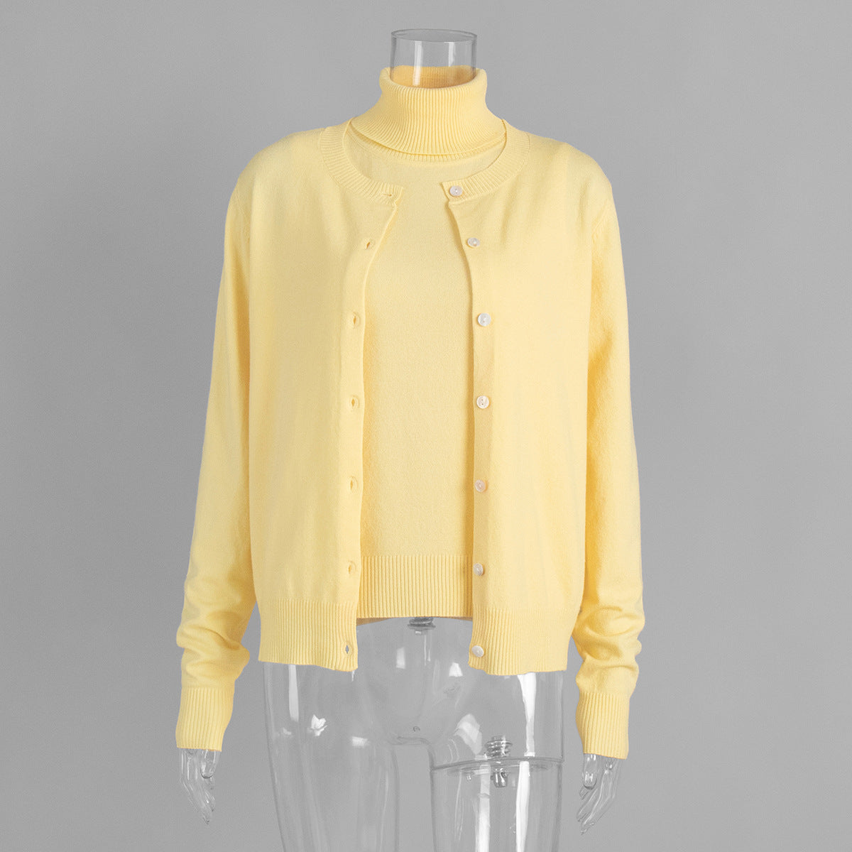 Womens Turtleneck Sleeveless Base Layer Top Sweater Cardigan Set