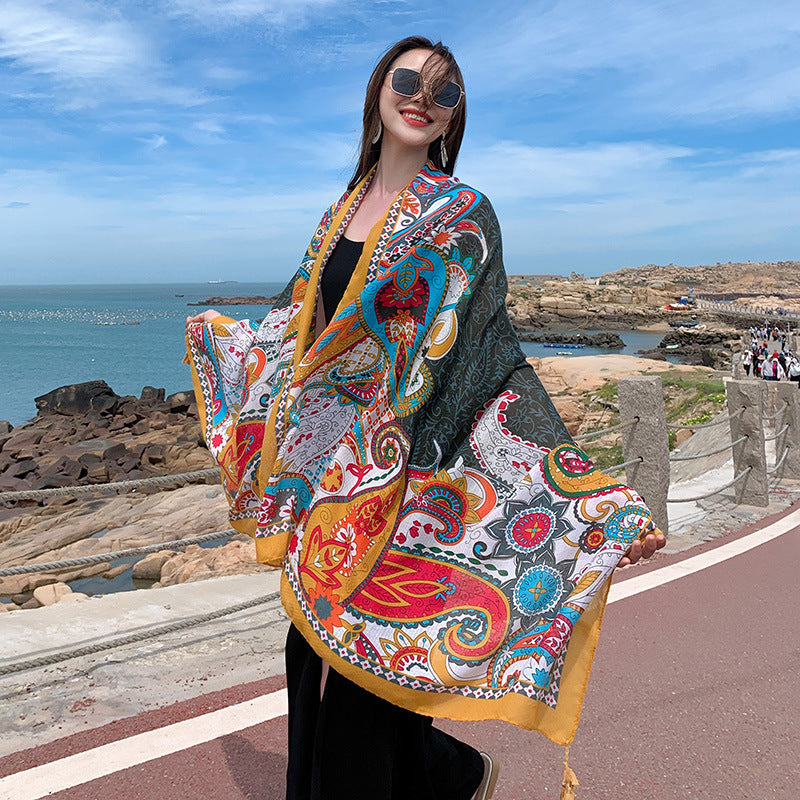 Women's Thin Ethnic Style Scarf Oversized Sunscreen Shawl