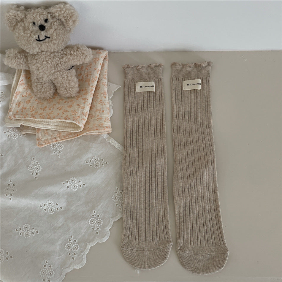 New Autumn And Winter Sweet Ruffled Socks For Girls Solidcolor Mid-calf Length