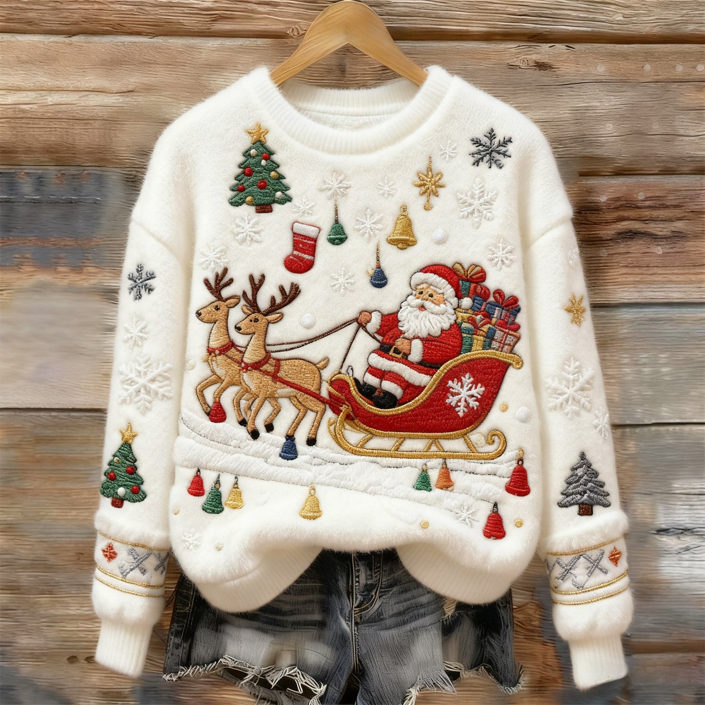 Womens 3D DigitalPrint Flannel Crewneck Sweatshirt For FallWinter