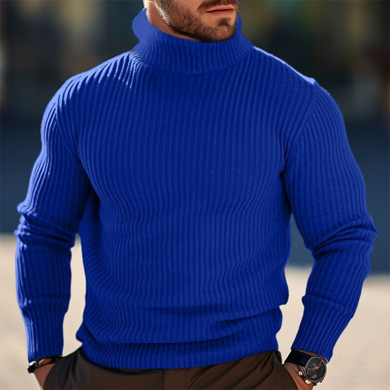 Efterår Og Vinter Turtleneck Ensfarvet Stribet Sweater Mænd