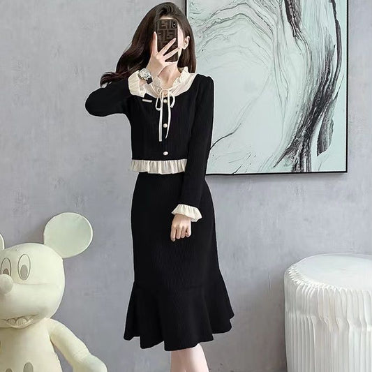 French Retro Little Fragrance Wind Top And Skirt Set